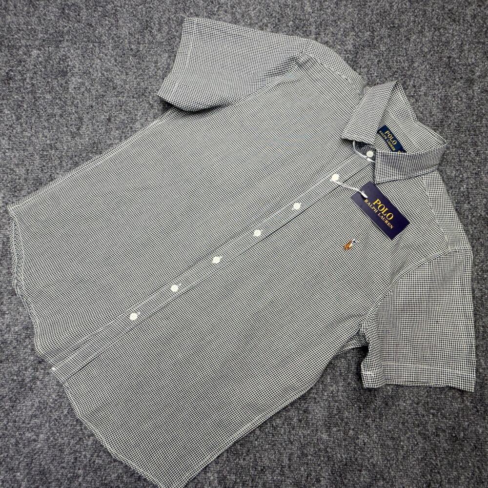 Polo Ralph Lauren Mens L Short Sleeve Shirt Navy White Check Pony NWT Cotton
